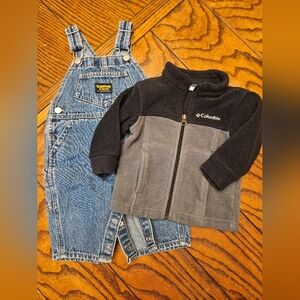Boy baby 3-6 month bundle Columbia fleece & OshKosh bibs overalls